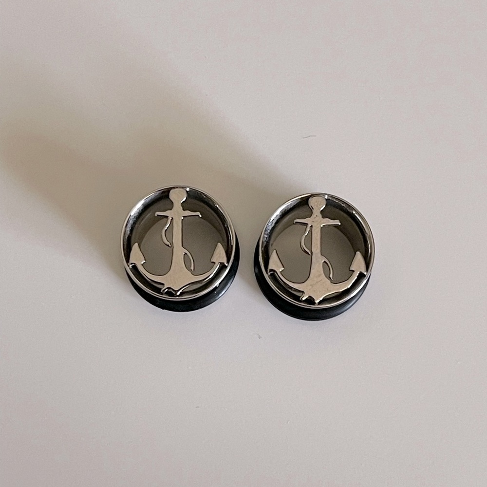 Surgical steel single flare tunnels nautical theme body jewelry